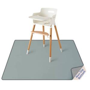 lot 8072 image: Blissful Diary Baby Splat Mat for Under High Chair, 50.4 x 50.4 Inch Wipeable Splash Mat, Waterproof and Washable, Anti-Slip Floor Protector, Silver Mist