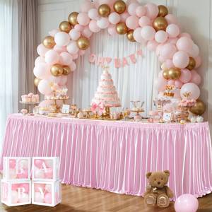 lot 8073 image: Wish Care 9ft Pink Satin Table Skirt for Rectangle Tables Wrinkle Free Glitter Desk Skirts Pleated Ruffle Table Cloth for Wedding Princess Girls Birthday Baby Shower Party Table Skirting Decorations
