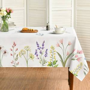lot 8075 image: Horaldaily Spring Summer Tablecloth 60x104 Inch, Easter Watercolor Wild Flowers Blooming Floral Table Cover for Party Picnic Dinner Decor