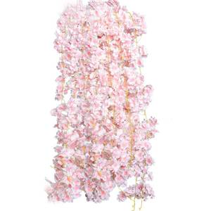 lot 8077 image: 2pcs 11.8 ft Artificial Cherry Blossoms Garland Pink Fake Vines Hanging Silk Cherry Blossom Sakura Vine for Outdoor Wedding Party Home Decor