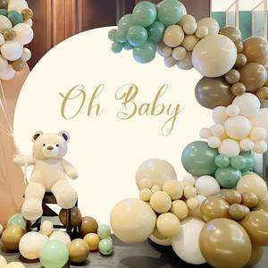 lot 8078 image: Newleafly 7.2FT Round Backdrop Cover Beige Round Arch Cover and Oh Baby Decal Sign - Adjustable Spandex Circle Balloon Arch Cover for Birthday Party, Baby Shower, Wedding Decorations