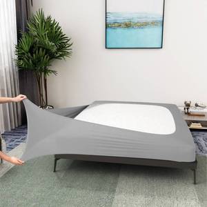 lot 8079 image: Box Spring Cover KingCal King Size - Jersey Knit & Stretchy Wrap Around 4 Sides Bed Skirt for Hotel & Home, Silver