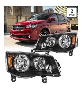 lot 4740 image: Pair Headlights Assembly Set For 2008 2009-2013 2014 2015 2016 Chrysler Town & Country Minivans For dodge 2011 2012-2019 2020 Grand Caravan Replacment Headlamps Matte Black Housing Clear Lens(LH&RH)