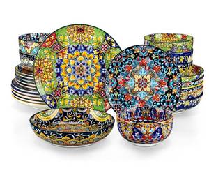 lot 4750 image: vancasso 24 Pieces Dinnerware Sets, Plates and Bowls Set, Porcelain Dishes Set for 6, Microwave and Dishwasher Safe, Scratch Resistant, Bohemian Style Dining Ware Service for 6, Series SIMI
