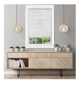 lot 4778 image: Cordless Room Darkening Venetian Blind - 43 Inch Width, 64 Inch Length, 2 Vinyl Slat Size - White - GII Luna Light Filtering Horizontal Mini Windows Blinds for Interior by Achim Home Decor