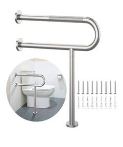 lot 4781 image: Toilet Support Rail 23.4X 28 Inch, Munzong Anti-Slip Satin Brushed Nickel Handicap Grab Bar for Bathroom,