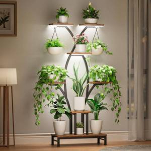 lot 4788 image: VOZZYOTO Plant Stand Indoor with Grow Lights - 7 Tiered Metal Corner Shelf for Multiple Plants, 63 Corner Plant Stand for Indoor Plants, X-Shaped Plant Rack for Home, Living Room, Office & Patio Decor