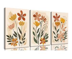 lot 4801 image: 3Pcs Boho Floral Plant Canvas Wall Art Eclectic Flower Wall Decor Watercolor Flowers Painting Pictures Modern Nature Botanical Poster Prints for Bedroom Livingroom Office Home Decoration 16X24