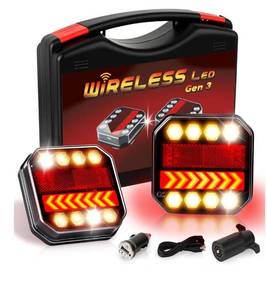 lot 4820 image: Magnetic Wireless Trailer Lights, 2.4GHz Rechargeable LED Tow Lights Kit with IP67 Waterproof, All-in-One Brake Turn Signal Tail Lights for Truck Trailer RV Boat Camper