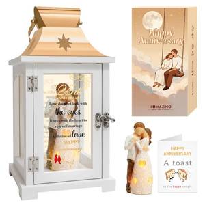 lot 4826 image: 25th Anniversary Wedding Gifts for Couple, Wife, Parents - 25th Wedding Anniversary Husband and Wife Figurine Lantern, Best Silver 25 Years of Marriage for Wife, Women