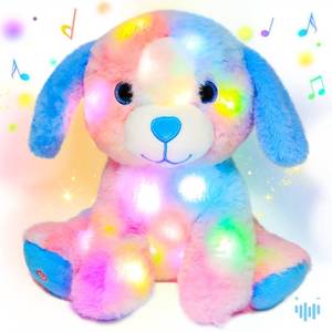lot 4846 image: Hopearl LED Musical Stuffed Puppy Lighting Up Singing Plush Toy Adjustable Volume Lullaby Animated Soothe Birthday Festival for Kids Toddler Girls, Rainbow, 10.5