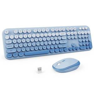 lot 4852 image: Wireless Keyboard and Mouse Combo, 2.4GHZ Typewriter Retro Full Size Keyboards, Cute Colorful Computer Keyboard and Wireless Mouse for LaptopDesktopWindowsPC (Blue Gradient)