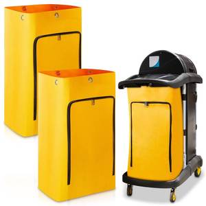 lot 4854 image: Meanplan 2 Pack Cleaning Cart Bag Zippered Front Replacement Janitorial Cart Thick Bag Large Capacity Commercial Cleaning Bags for Housekeeping Carts, Yellow (26.5 x 15.5 x 10.5 Inch)