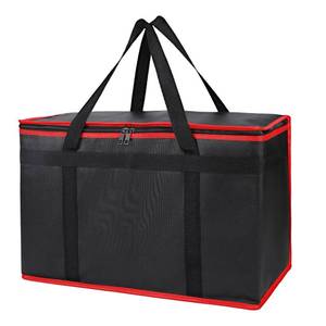 lot 4861 image: Bodaon Insulated Food Delivery Bag, XX-Large Reusable Grocery Shopping Bags, Picnic Cooler Bag ZipperZippered Top Cold, Black with Red Edge, 1-Pack