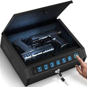 lot 4864 image: Gun Safe for Handgun, Biometric Handgun Safe with Drop Slot Quick Access with LED Light, 3-Way Unlock Fingerprint Digital PIN Key Pistol Safe, Handgun Safe Lock Box with Carbon Steel Cable for Car