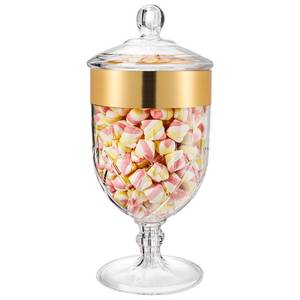 lot 4869 image: Hacaroa 76 Oz Large Plastic Apothecary Jar with Airtight Lid, Acrylic Candy Cookie Jar for Candy Buffet, Decorative Footed Wedding Container Bathroom Canister for Bath Salt, Vanity, Party, Gold Trim