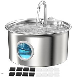 lot 4875 image: Pet Water Fountain Stainless Steel Mental Cat Water Fountains with 8 Filters  8 Sponges - 88oz2.6L Noiseless Cats Waterer Bowl Dispenser - ATMZIQXR Kitten Drinking Fountains for Cats Indoor