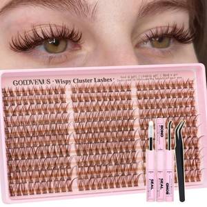 lot 4876 image: Brown Lash Clusters Kit Natural 300Pcs Wispy Lashes Cluster Eyelash Cluster Extensions Kit C Curve Individual Lashes Extensions Kit For DIY Waterproof & Long - Lasting (Light Brown10-16mm)