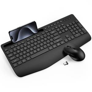 lot 4880 image: Wireless Keyboard and Mouse Combo - Full-Sized Ergonomic Keyboard with Wrist Rest, Phone Holder, Sleep Mode, 2.4G Quiet Keyboard for PC Laptop, Complete Work Setup for Office or Home -Trueque KM23