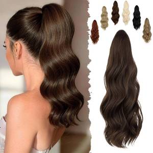 lot 4892 image: FELENDY 16 Ponytail Extension Long Curly Wavy Ponytails Clip in Claw Hair Extension Pony Tails Natural Looking Synthetic Hairpiece for Women Medium Brown