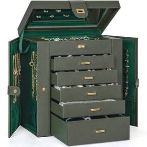 lot 4893 image: AKOZLIN Huge Jewelry Box Organizer Functional Large Leather Jewelry Storage Case for Women Girls Ring Necklace Earring Bracelet Holder Organizer with Mirror