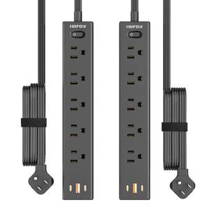 lot 4914 image: HOPOW Power Strip Surge Protector, 2 Pack, 10 Ft Ultra Thin Flat Extension Cord, Surge Protector with 5 Outlets & 3 USB Ports (2 USB C), 1700 Joules, 3-Prong, Wall Mount for Home Office Dorm, Black