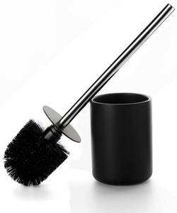 lot 4917 image: Ceramic Toilet Brush & Holder Set - Freestanding Deep-Cleaning Toilet Bowl Cleaner Brush, Stainless Steel Handle, Small & Sturdy for Storage, Easy to Clean, Non-Scratching