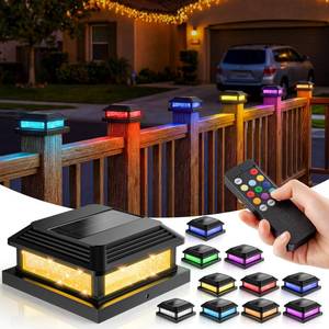 lot 4919 image: JOFIOS Solar Post Cap Lights Outdoor with Remote 12pack - Control 8 RGB Color Changing & Multicolor Flow Modes Easily, IP65 Waterproof - Fits 4x45x5 WoodVinyl Fence Deck Posts, Patio Garden, Black