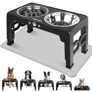 lot 4921 image: Jovrun Elevated Dog Bowls for Medium Size Dogs with Mat, Non-Slip Dog Feeder with 1Stainless Steel Dishes &amp 1Slow Feeder Bowl, 5 Heights Adjustable Raised Bowls for&nbsp3.15, 8.66, 9.84, 11.02, or 12.2