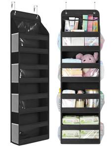 lot 4951 image: Yecaye 5 Tier 1Pc Over the Door Organizer, Swing-proof Door Organizer Hanging with Clear PVC Windows, Behind the Door Storage for Bedroom Nursery Closet Laundry Pantry Bathroom, Black