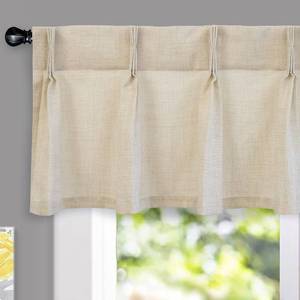 lot 4958 image: DriftAway Pinch Pleat Valance for Kitchen Window Faux Linen Textured Solid Beige Valance for Living Room 16 Inch Light Filtering Farmhouse Linen Curtain Valance Window Treatment Back Tab 50x16 Beige