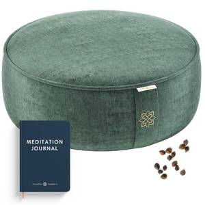lot 4960 image: Mindful & Modern Velvet Meditation Cushion  Luxe Zafu Yoga Floor Pillow Seat  Posture Support  Buckwheat Hull Filled  Large Round Cushion with Removable Washable Cover  Carry Handle  Color Green