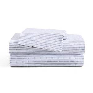 lot 4967 image: Tommy Hilfiger - Sheet Set, Cotton Percale Bedding with Matching Pillowcases, Crisp & Cool, Premium Quality Home Essentials (Monogram Stripe Blue, Full)