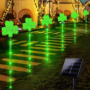 lot 4977 image: ANLTDTC Solar Shamrocks Garden Stake Lights for St. Patricks Day Decorations Outdoor, 8 Modes Green Lucky Clover Pathway Lights Waterproof St. Patricks Lights for Yard Lawn Walkway Decor (6 Pack)
