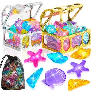 lot 5025 image: MARFOREVER 38 Pcs Pool Toys, 36 Diving Gems for Kids Colorful Sinking Diving Gems Assorted Crystals Gems with 2 Pirate Treasure Chest Boxes Mesh Bag for Boys Girls Swimming Beach Bathroom Water Toys