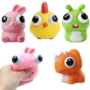 lot 5030 image: 4 Pcs Squeeze Out Eyes Animal Toys, Popping Eye ChickCaterpillarDinosaurBunny Toys, Easter Egg Fillers, Easter Basket Stuffers Essentials for Kids Boys Girls