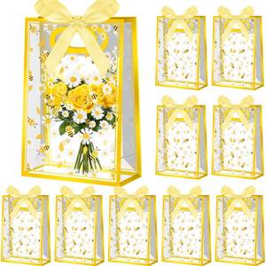 lot 5033 image: Gueevin 12 Pcs Clear Bee Gift Bags with Handles Reusable Plastic Spring Daisy Treat Snack Party Favor Bags with Yellow Ribbons for Bee Festival Baby Shower Birthday Party Supplies