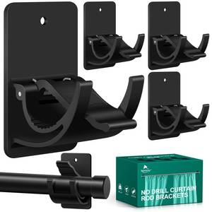 lot 5037 image: Xemichy No Drill Curtain Rod Brackets, 4 PCS Self Adhesive Curtain Hooks 20lb, Nail Free Adjustable Curtain Rod Holders Rental Friendly for Apartment, Kitchen, Bathroom, Dorm Living Room