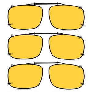 lot 5038 image: Eyekepper 3 Pack Polarized Yellow Lens Clip On Sunglasses With Spring Draw Bar Large Night Driving Wear Over Glasses 57x39MM