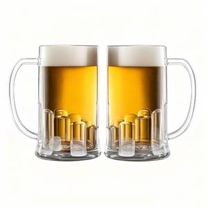 lot 5052 image: Komost 27oz Beer Mugs with Handle Set of 2, Reusable Plastic Beer Stein Drinking Cups for Party, Bar, Home, Hotel, Perfect for Whiskey, Juice, Cocktail Beverages