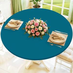 lot 5053 image: Moosfor Round Spandex Tablecloth, Elastic Fitted Waterproof Tablecloths for 25-30 Tables, Stretch Washable Picnic Table Cover for Camping, Dining, Indoor and Outdoor,Peacock Blue