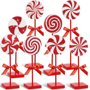 lot 5061 image: Amyhill 8 Pcs Christmas Candy Wooden Tabletop Decor Glitter Xmas Candy Cane Table Centerpiece Sign for Christmas Tiered Tray Home Desk Office Party Decoration (Elegant,Pink)