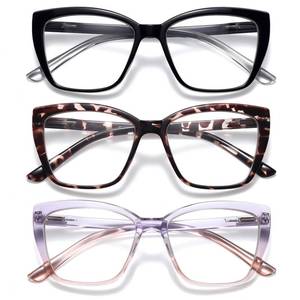lot 5063 image: ORANZI Reading Glasses for Women, 3 pack Fashion Oversized Blue Light Readers for Women, Spring Hinge Cat Eye Glasses Anti Eyestrain (A1 Black Tortoiseshell Purple, 2.25)