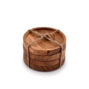 lot 5066 image: Kaizen Casa Wooden Coasters for Drinks - Natural Acacia Wood Drink Coaster Set for Drinking Glasses, Tabletop Protection for Any Table Type, Set of 4