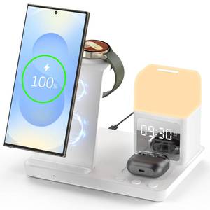 lot 5069 image: Wireless Charger for SamsungAndroid,6 in 1 Alarm Clock Charging Station for Bedrooms with Bedside Clock Night Light for Samsung S25S24S23 UltraBuds,Watch Charger only for Galaxy Watch 876-White