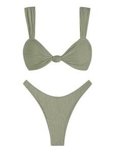 lot 5076 image: ZAFUL 2025 Cheeky Bikini Sets for Women High Cut Swimsuit Textured Ribbed Bikini Thong Bathing Suit Green