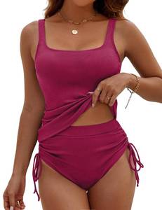 lot 5083 image: BMJL Womens Two Piece Tankini Ribbed Tummy Control Swimsuits Ruched Full Coverage Bathing Suits Swim Suit 2025(M,Wine Red)
