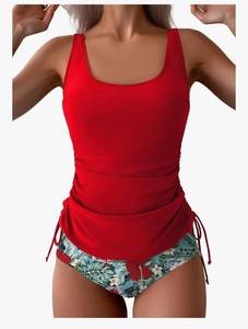 lot 5085 image: Womens Tankini Swimsuit Tummy Control Wide Strap Side Cinch Drawstring Two Piece Bathing Suit medium