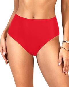 lot 5090 image: High Waisted Bikini Bottoms - Womens Full Coverage Bathing Suit Tummy Control Swimsuit Bottom Red L
