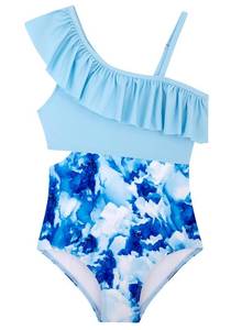 lot 5098 image: Alakuoti Girls One Piece Swimsuits Marble Swimsuit Girls One Shoulder Ruffle Bathing Suits Size 10-12 Summer Quick Dry Beach Swimwear Marble 11-12 Years